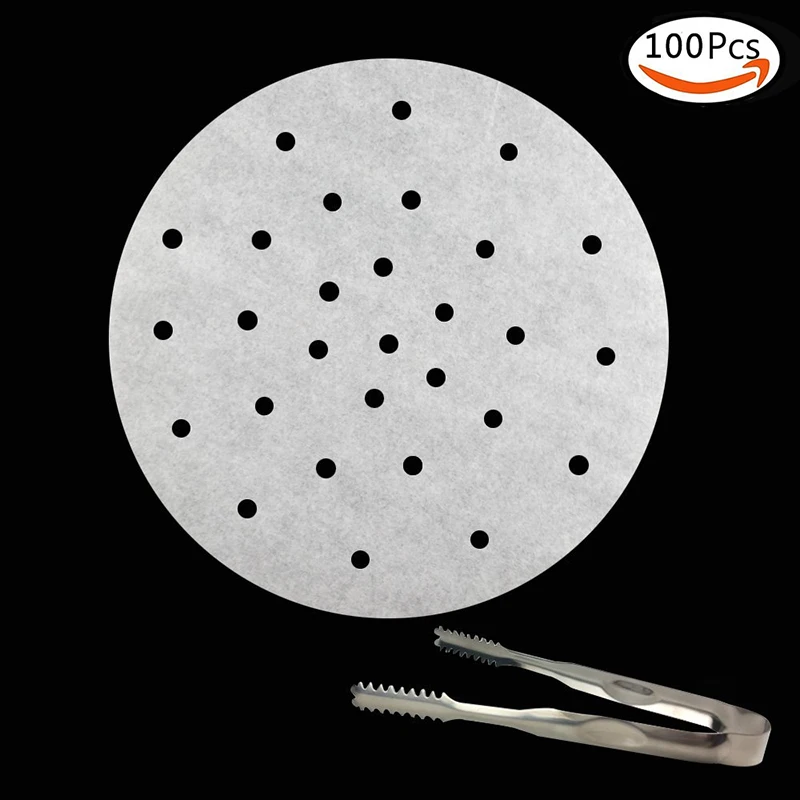 BAKHUK 100Pcs Round Non Stick Parchment Bamboo Steamer Paper Liners Baking Papers and Steaming