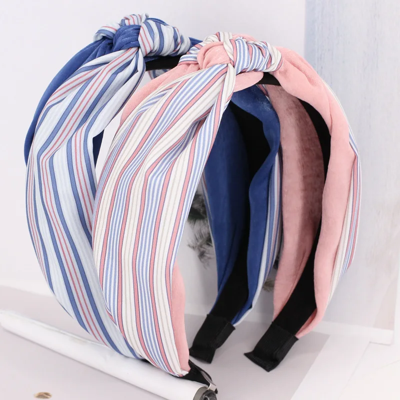 

Xiacaier Retro Sweet Hair Accessories Headbands For Women Girls Simple Stitching Stripe Headdress Knot Hairband Washing Tools