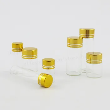 

100/lot 2ML 5ML 6ML 4ML 10ML 15ML Empty Cute Clear Screw Glass Bottle Gold Aluminum Cap Glass Cosmetic Packaging Containers