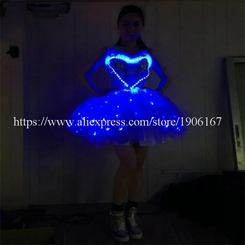 

2 Pcs Blue LED Luminous Evening Dress LED Light Ballroom Costumes Dance Cosplay Halloween Clothes