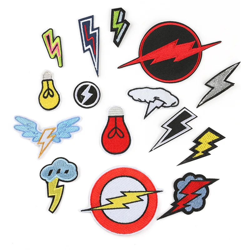 

New Arrival Lightning Patches Clothing Applications Embroidered Stripes Badges Iron on Appliques Weather Stickers for Clothes