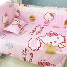 Акция! 6 шт. мультфильм детские кроватки постельные принадлежности комплект, Детские комплекты,(бамперы+ простыня наволочка