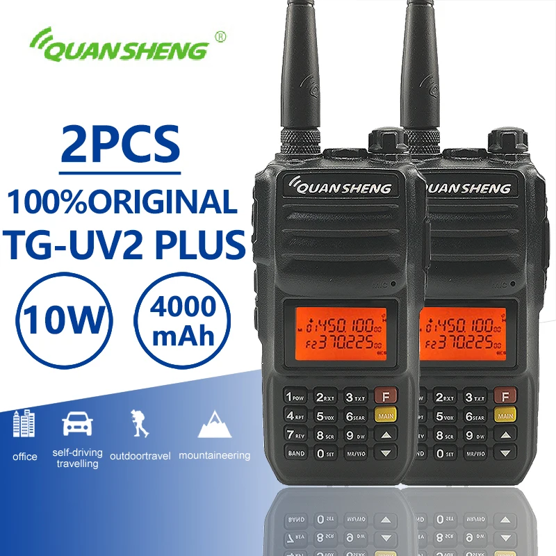 2 шт. QuanSheng TG UV2 плюс иди и болтай Walkie Talkie “иди 10 км Вт 4000 мА/ч Ham радио Uhf Vhf