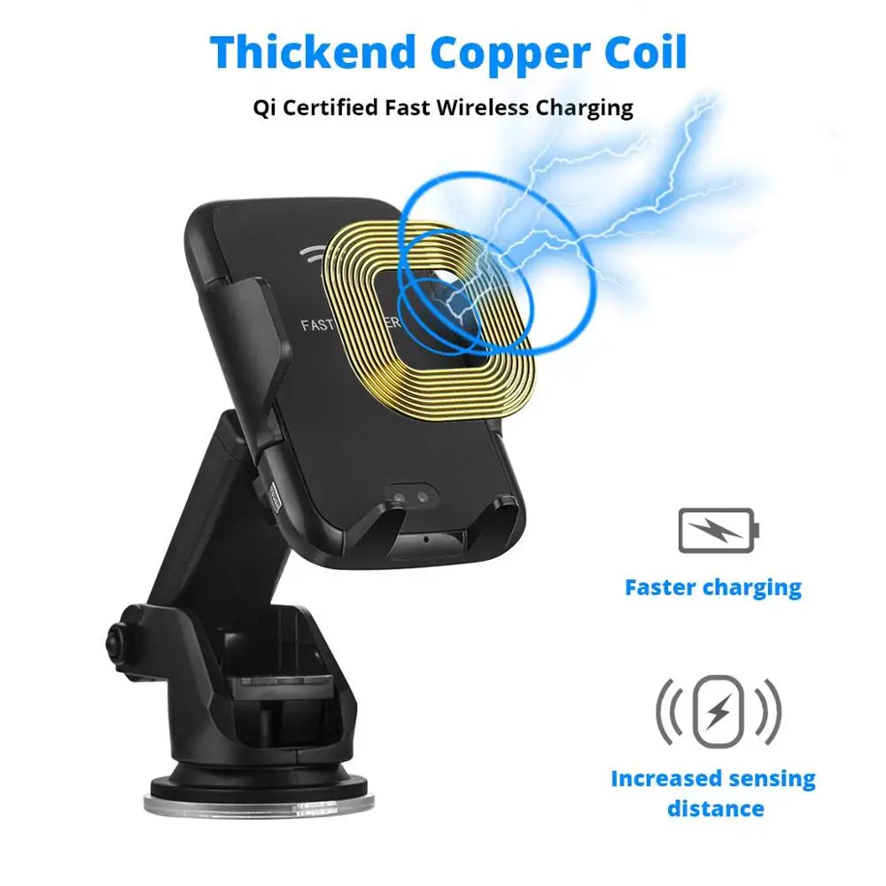 10 Вт автоматический зажим Qi Беспроводное Автомобильное зарядное устройство крепление QC 3,0 Быстрая зарядка Телефон Satnd держатель для IPhone XS XR X 8 samsung S10 S9