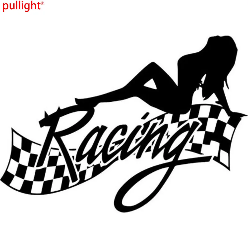 14cm 10cm Sexy Lady Racing Finish Vinyl Decal Sticker Car Styling Funny