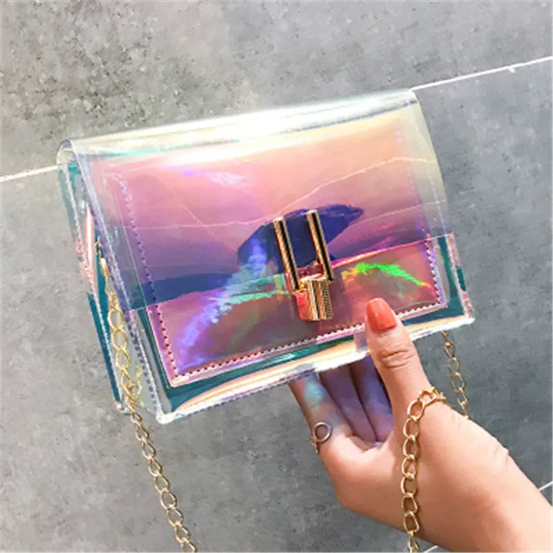 

Women Shoulder Bag Fashion Laser Transparent Crossbody Bags Messenger Shoulder Beach Bag 2019 New Design Shoulder Bags J4