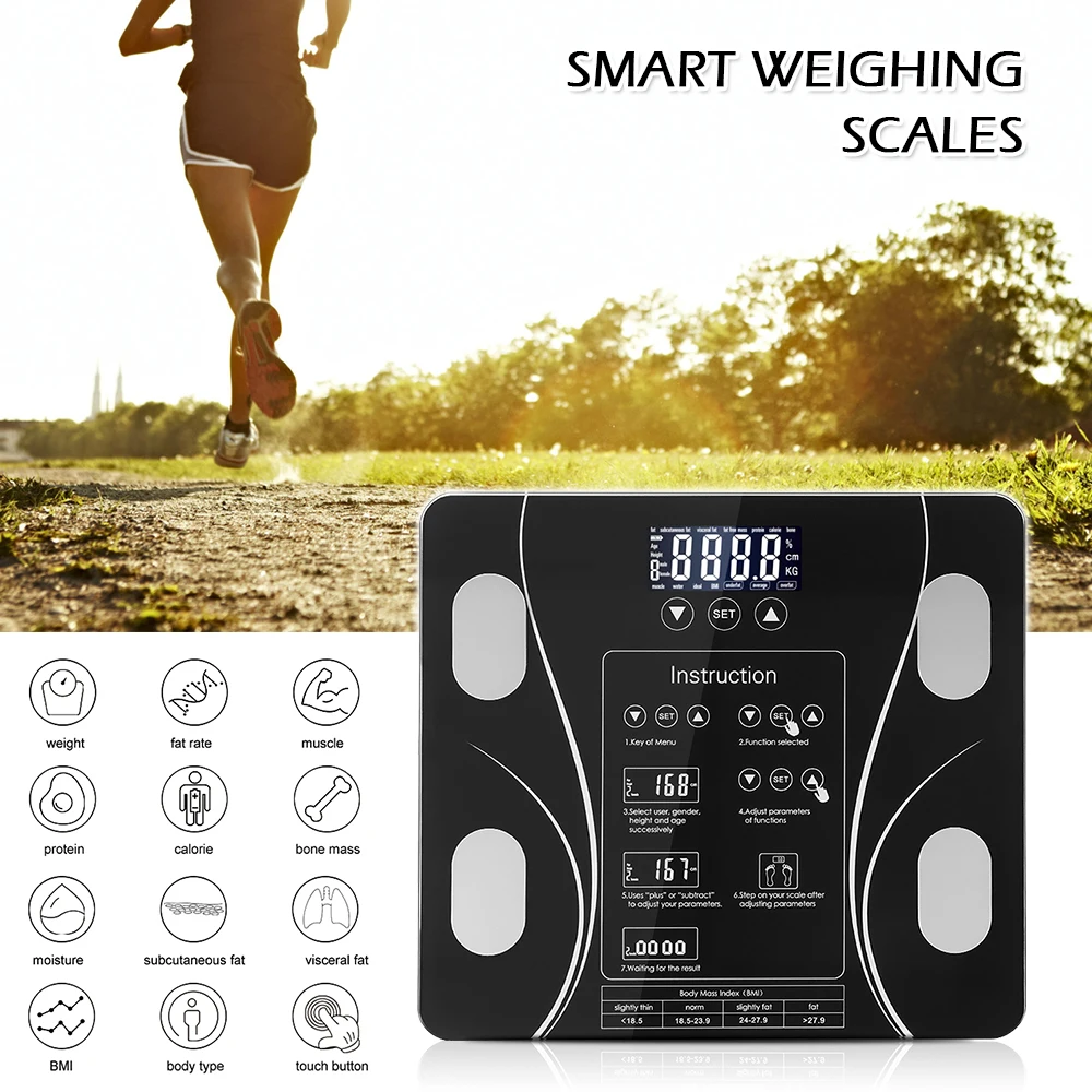 

Body Fat Bathroom Scale Floor Scientific Smart Electronic LED Digital Weight Household weighing balance connect Composition