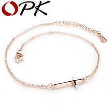 OPK Cross Woman Anklets Classical Rose Gold Plated Stainless Steel Women Ankle Jewelry Bracelet GZ010