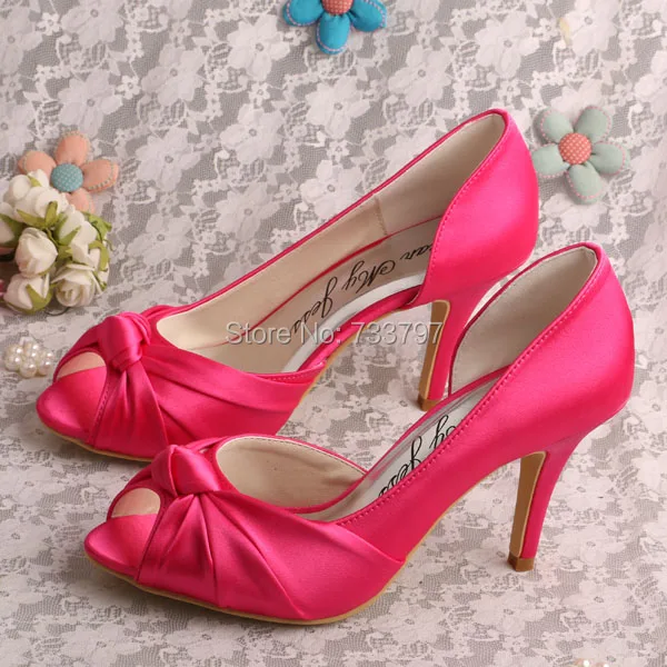 Wedopus MW345 Women Fuchsia Satin Knot Bridal Wedding Shoes High Heeled