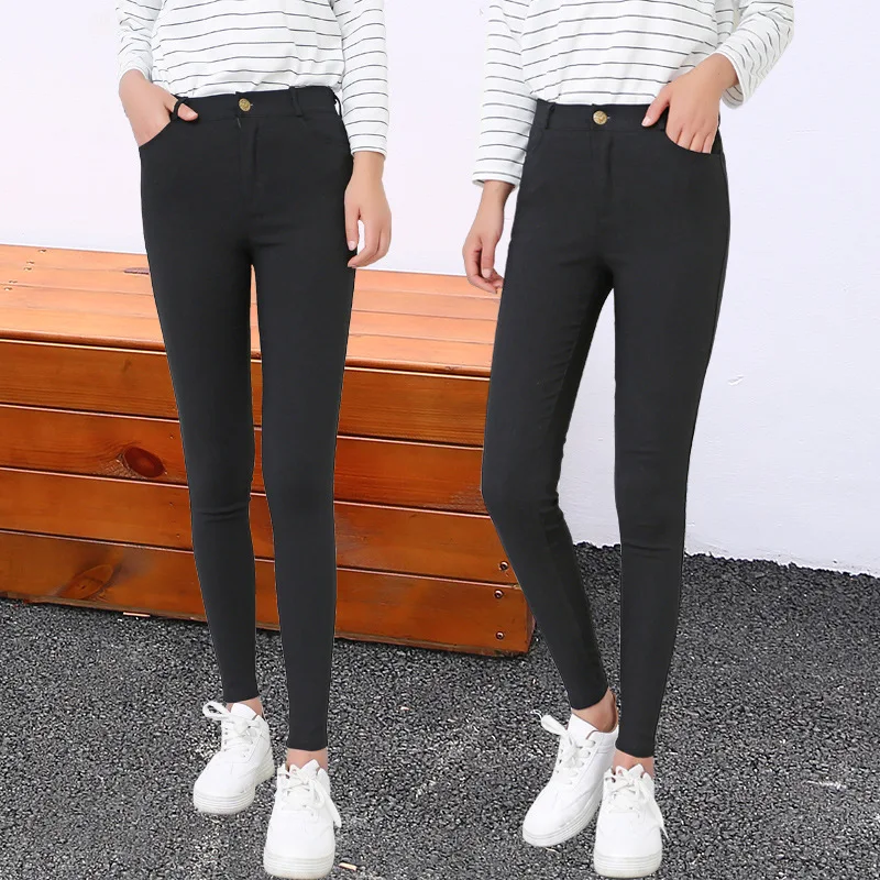 Новые дикие черные облегающие зауженные брюки женские джинсовые брюки с высокой талией Прямые брюки на молнии обычные брюки женские элегантные укороченные брюки