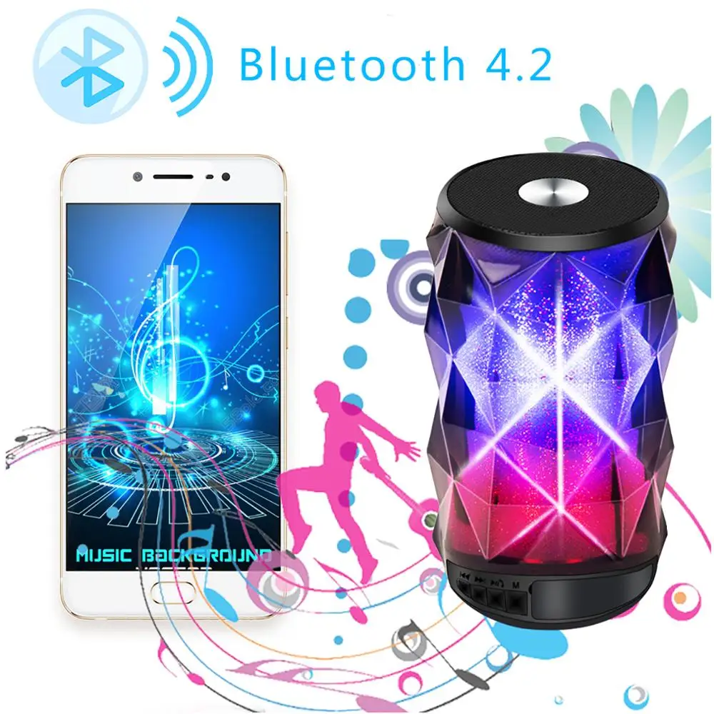 

2019 HOT T-2323A Mini Wireless Speaker Bluetooth 4.2 Protable Stereo Speaker With Mic&Colorful LED Light Support AUX USB TF Card