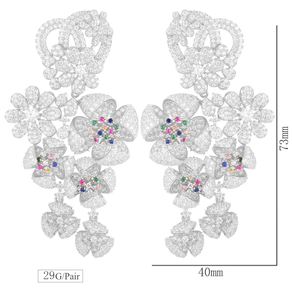 GODK 73 мм Роскошная ветряная мельница цветок кластер кубического циркония длинные серьги для женщин Свадебная вечеринка свадебные ювелирные изделия с бахромой