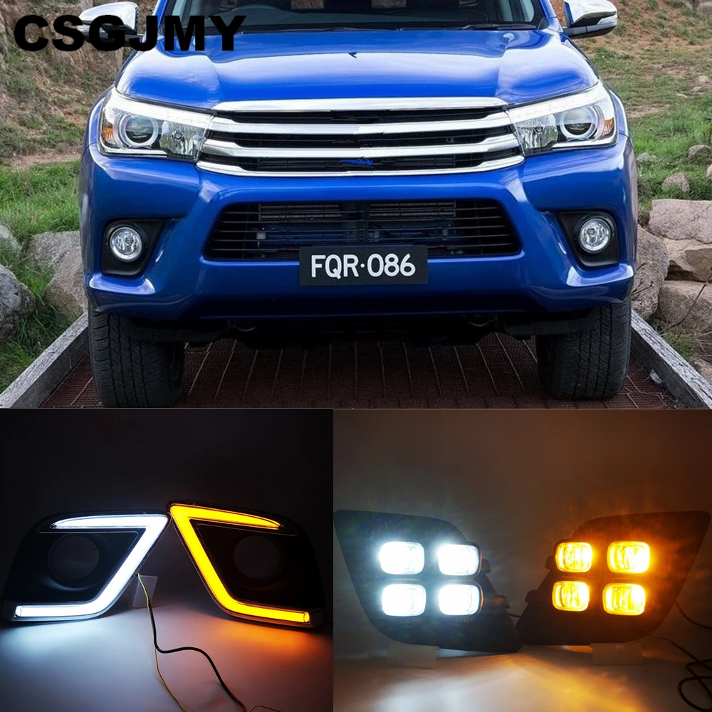 

CSGJMY 2PCS For Toyota Hilux Revo Vigo 2015 2016 2017 LED DRL Daytime Running Lights Daylight Fog Lamp Decoration Signal Lamp
