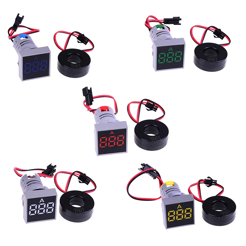 LED Digital Voltmeter Ammeter Signal Lights Square Volt Voltage Current Combo Meter Indicator Tester Measuring AC 60-500V 0-100A