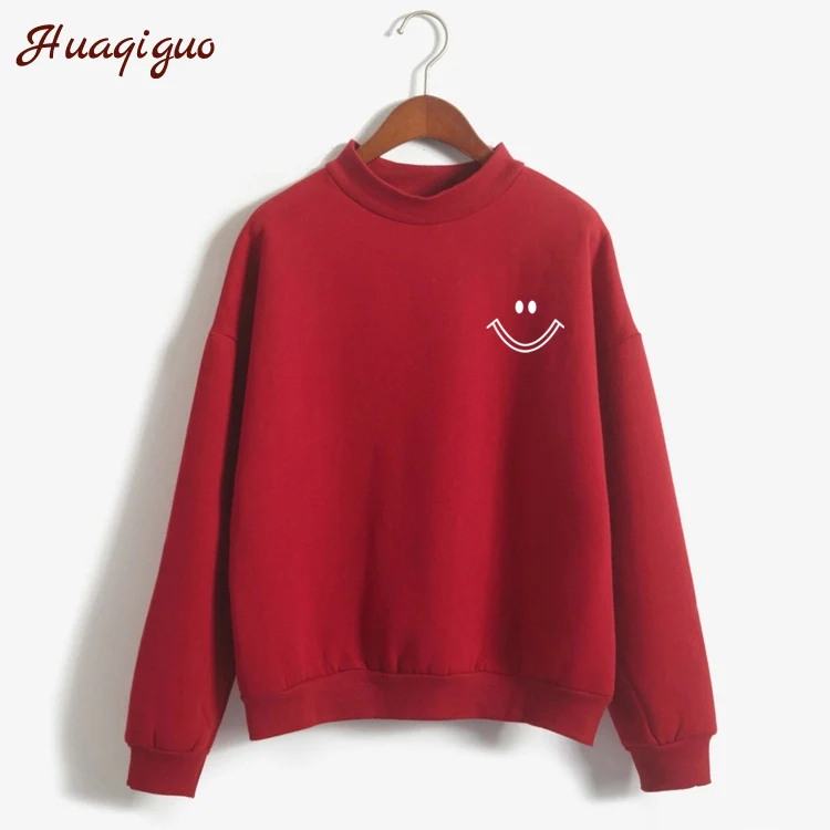 New Candy-Colored Sweatshirt Women Autumn Winter Long-Sleeved Turtleneck Hoodies 2017 Fashion Smile