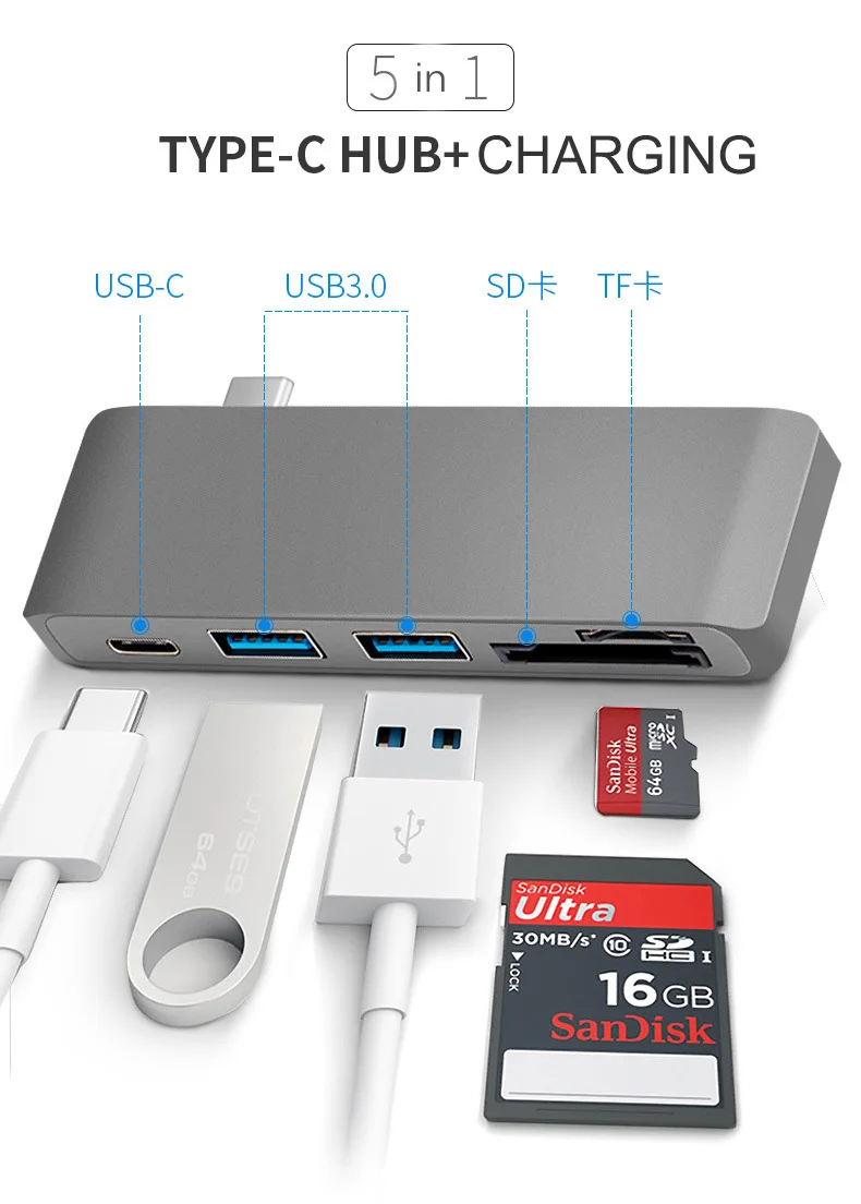 KuWfi USB 3 0 Metal Card reader 3 in 1 OTG Card Reader USB Type C 3
