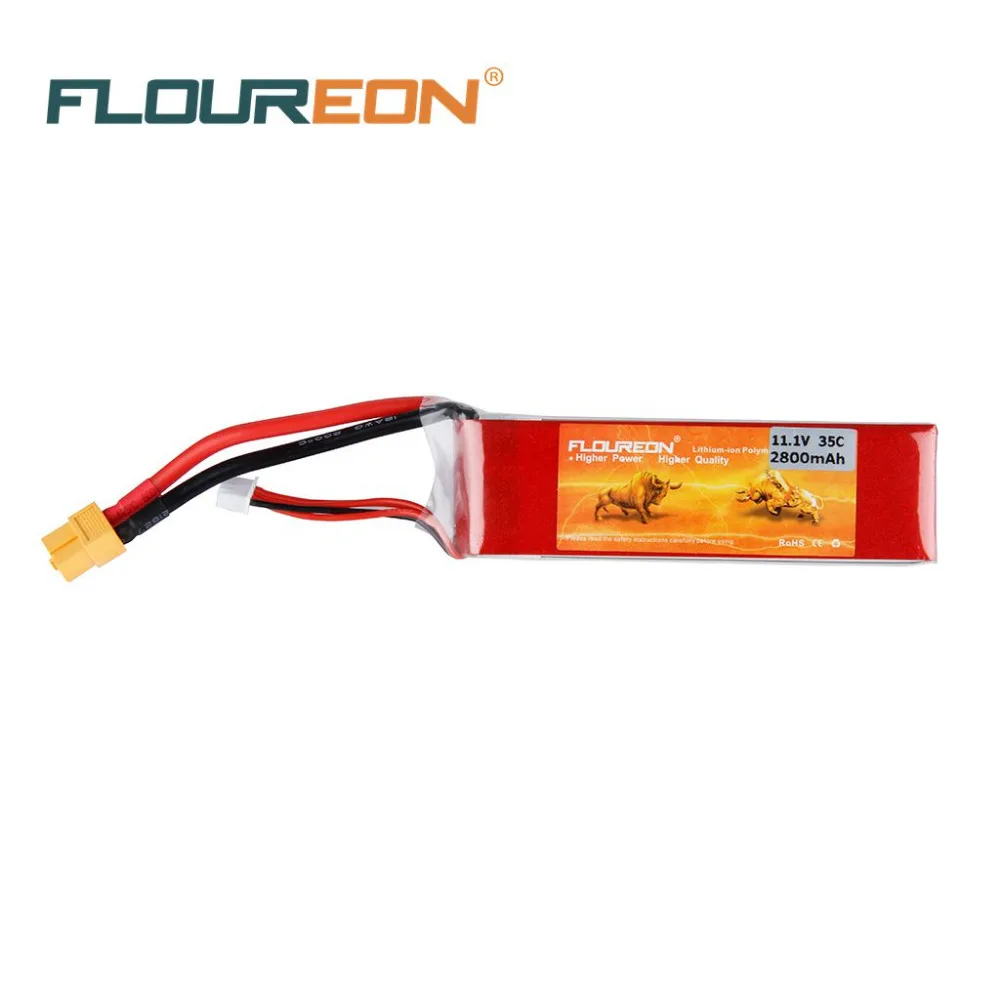 

FLOUREON Lipo RC Battery 3S 11.1V 2800mAh 35C XT60 Plug for Helicopter RC Control Rechargeable Li-poly Batteries Pack