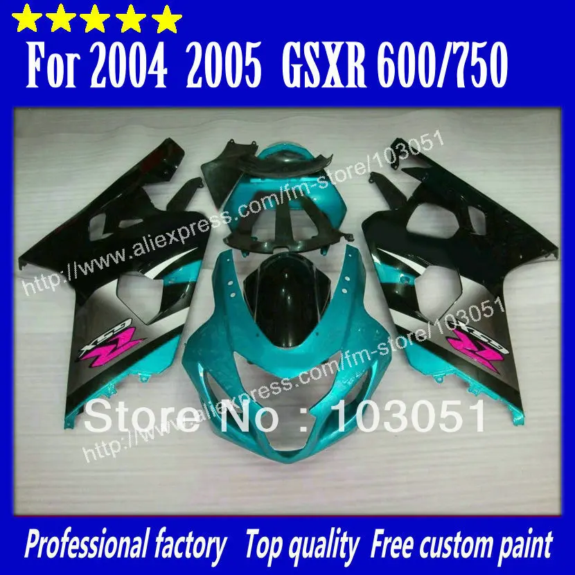 

bodywork for SUZUKI 2004 GSXR 750 fairing K4 2005 GSXR 600 fairings 04 05 glossy water blue with silver DN13