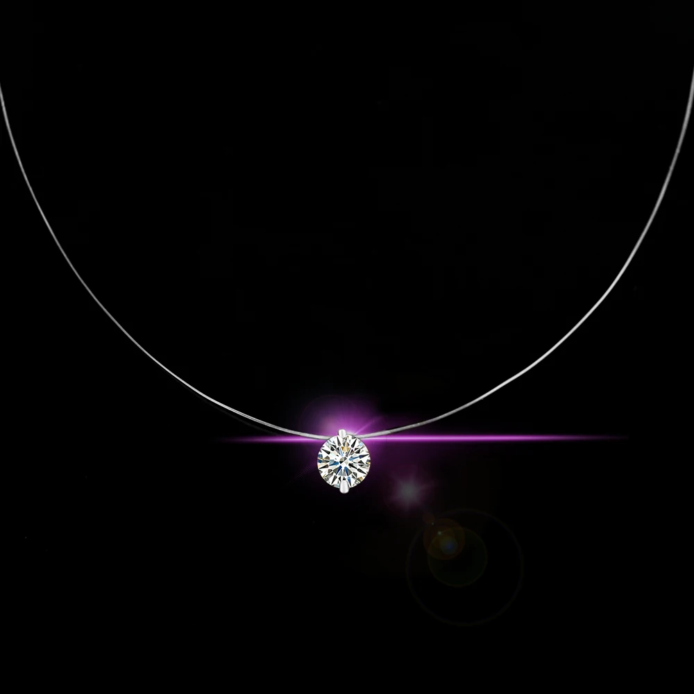 Женское прозрачное рыболовное Ожерелье Серебряная невидимая цепочка ожерелье женский сверкающий Циркон колье-чокер Femme