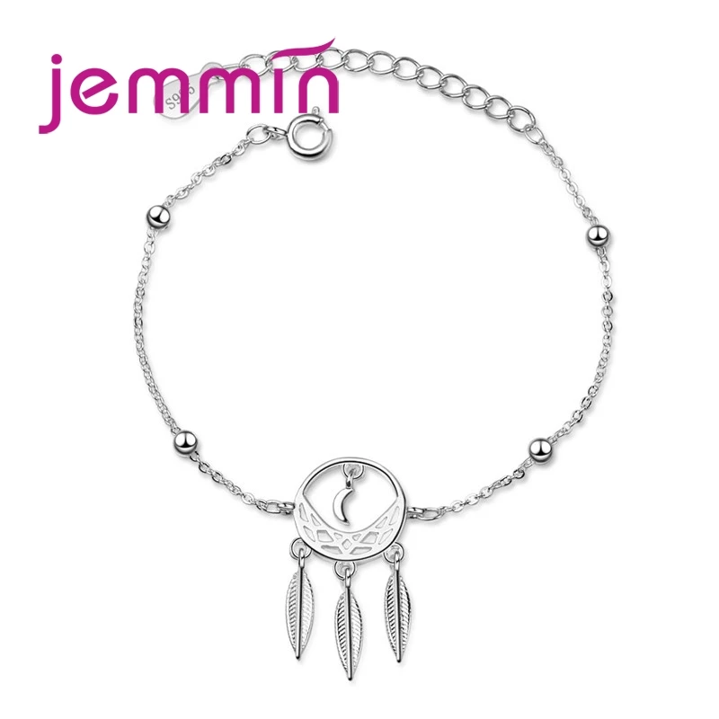

JEMMIN New Elegant S90 Filled Feather Pattern Charming Link For Women Fashion Adjustable Chain Bracelets Jewelry Gift