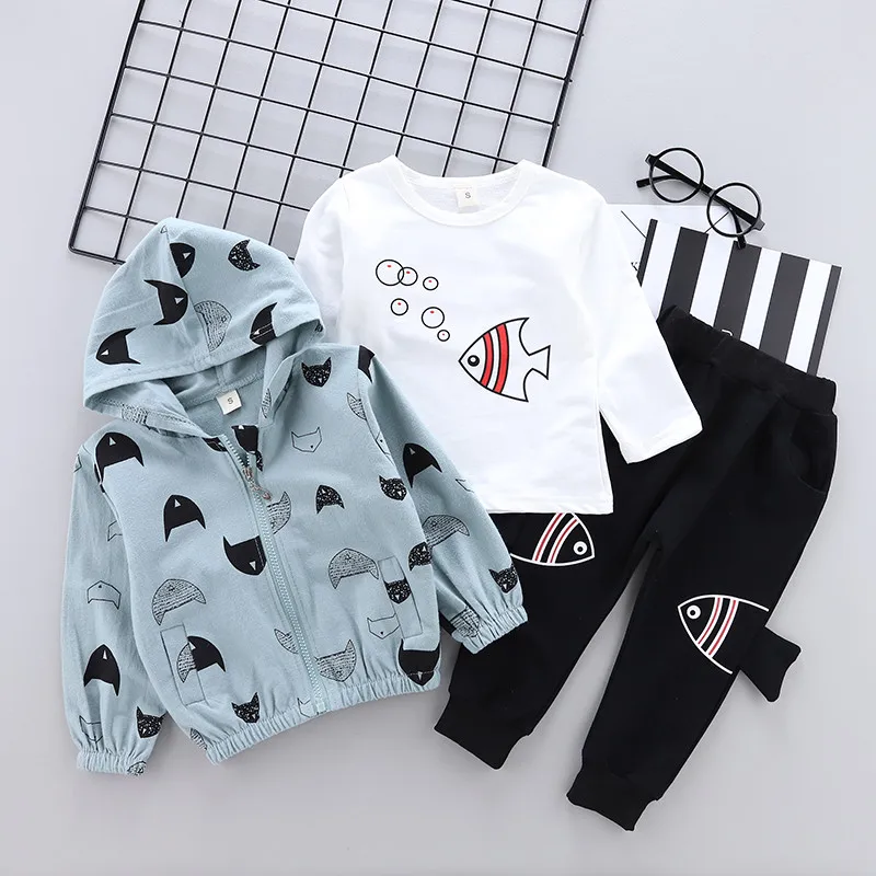 

3 piece cotton cartoon boy girl suit hooded jacket T-shirt pants perfect quality baby boy clothes children clothing