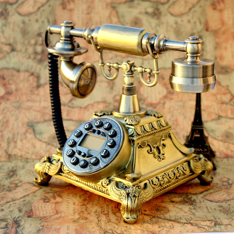 

Antique European fashion retro brass rotating household landline telephone