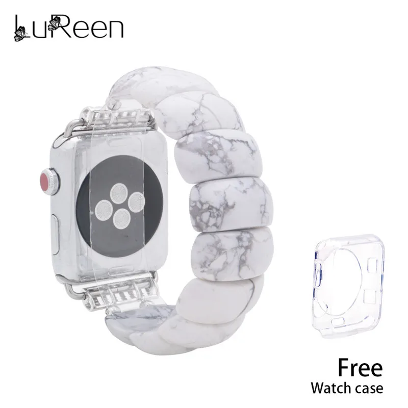 LuReen белый бирюзовый ремешок для iWatch Apple ручной работы эластичные ремешки для часов Ремешок для часов браслет сменный ремешок 38 мм/42 мм