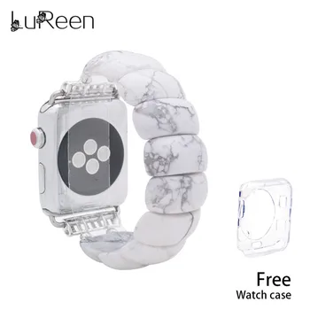 

LuReen White Turquoise Watchband For iWatch Apple Handmade Elastic Watch Bands Watch Strap Bracelet Replacement Band 38mm/42mm