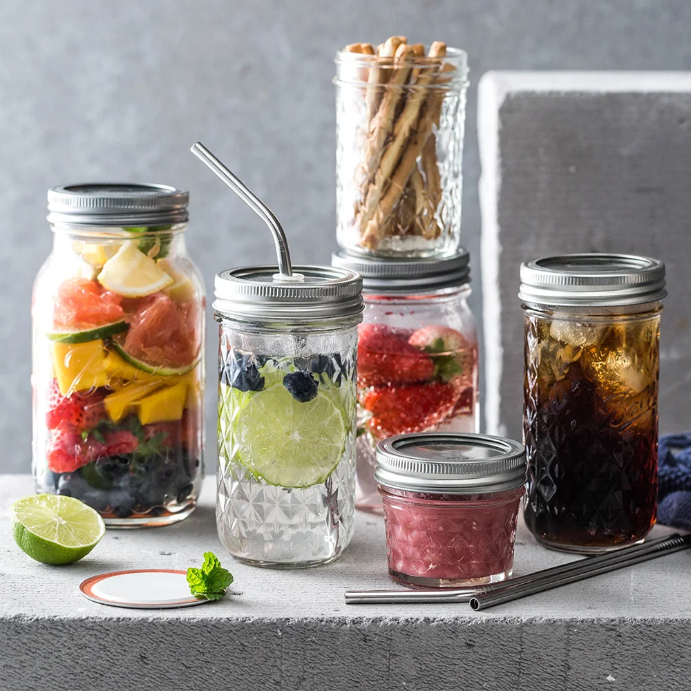 

MDZF SWEETHOME Glass Bottle Summer Juice Bottle Food Storage Water Drinking Jar with Two Lid and Straw Mason Jar