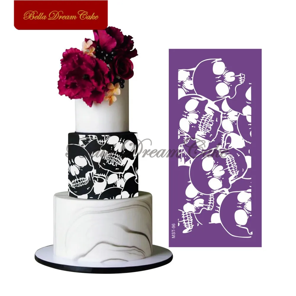 

Halloween Skull Design Mesh Stencil Lace Fondant Mold Cake Decorating Tools For Cake Border Chocolate Mould Bakeware MST-96