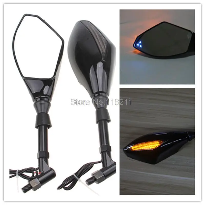 color negro HTT Espejos retrovisores para motocicleta con intermitentes integrados flechas con luz LED.