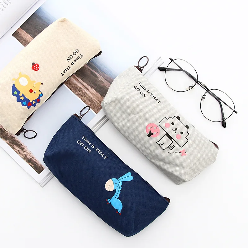 

Cute Cartoon Animals Little Dog Donkey Hedgehog Canvas Pencil Case Pen Bag Large Capacity Cosmetic Bag Pouch Purse