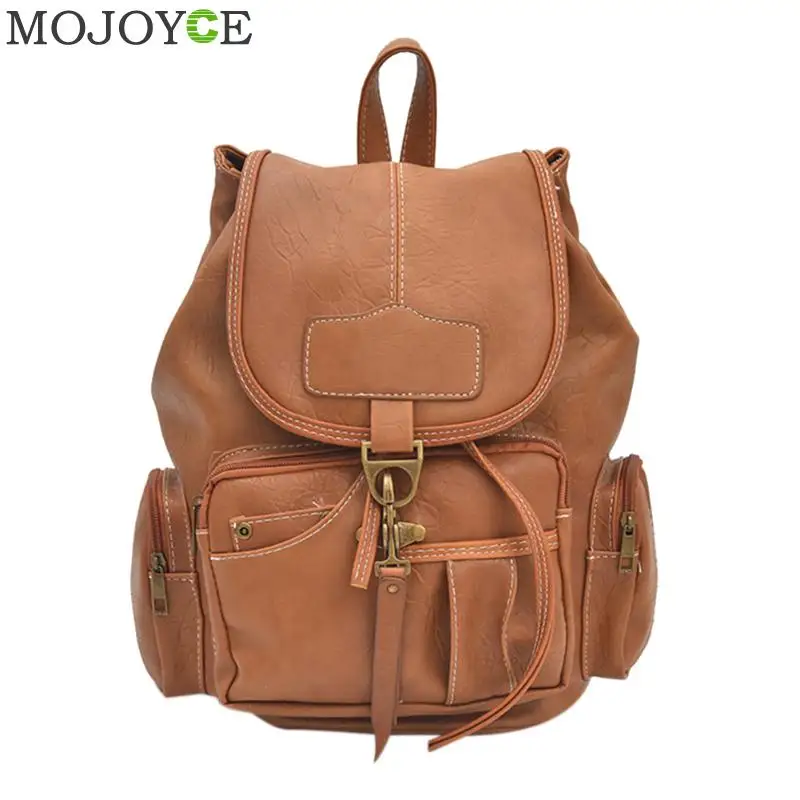 Autumn Vintage Backpack Women PU Leather Casual Backpacks Travel School Bag For Teenage Girls Fashion Ladies