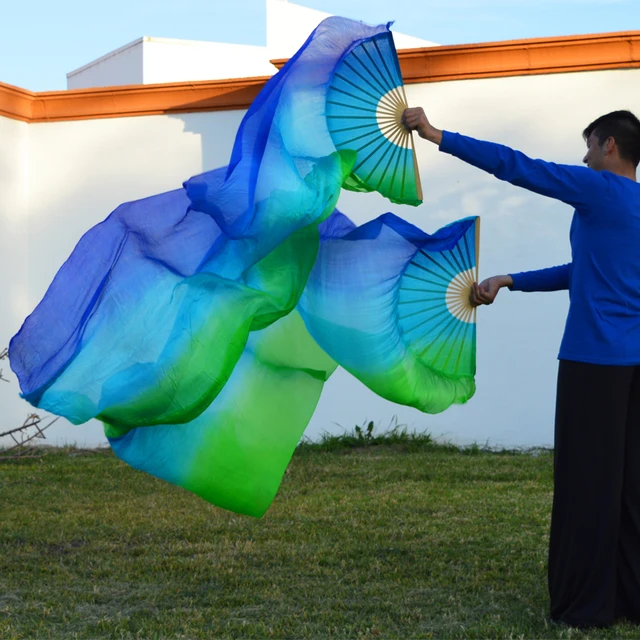 Unisex 100% Real/Imitation Silk Belly Dance Fans Hand Belly Dancing Fans Handmade Hand Dyed Silk Chinese Dance Veil Fan 180x90cm as picture-13
