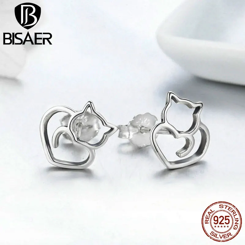 Женские серьги гвоздики из серебра 100% пробы с котом|cat stud earrings|small earringsstud earrings |