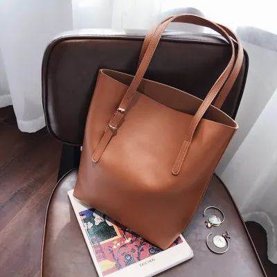 Повседневная женская сумка через плечо, новинка, мягкая женская сумка из искусственной кожи, Большая вместительная женская сумка, черная комбинированная сумка для покупок - Цвет: Brown