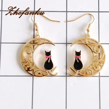 Grace Dangle Earrings Fashion Metal Cute Cat On The Moon Dangle Drop Earrings TWO COLORS Quality Control