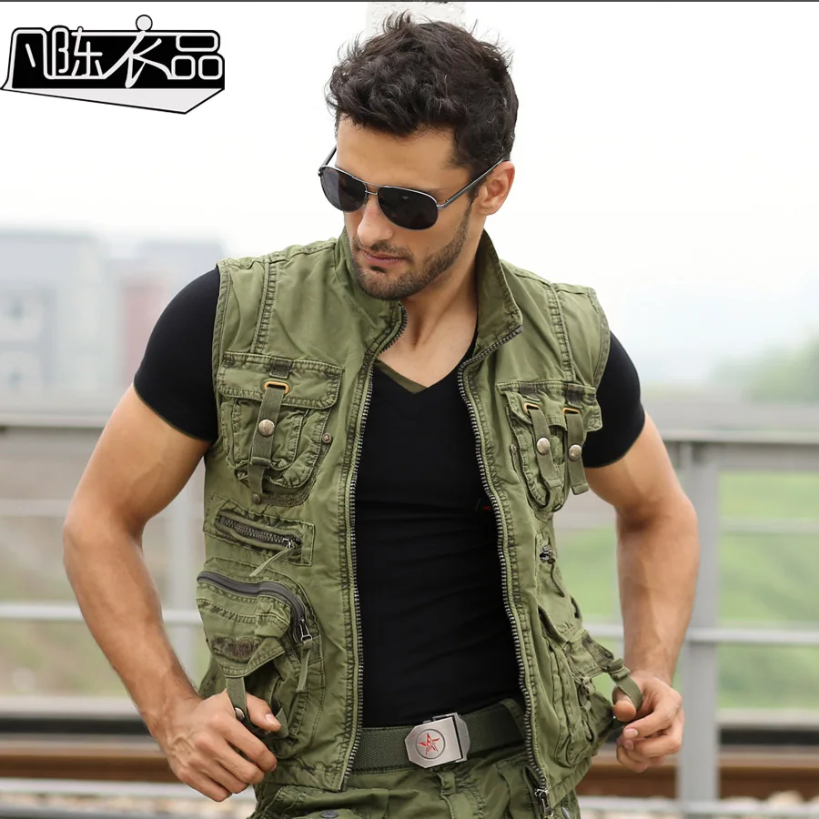 Autumn Winter Thick Uniforms Vest Mens Fashion Army Green Tooling