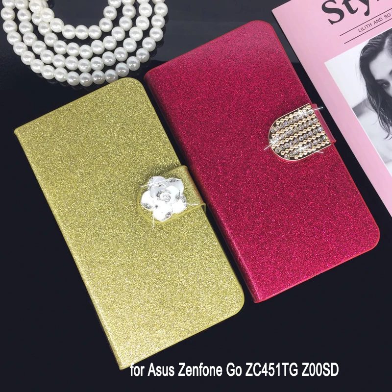 

Flip Phone Case Cover for Asus Zenfone Go ZC451TG Z00SD Original Rhinestone Cases Bling Fundas Diamond Coque Glitter Capa