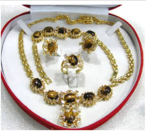 

FREE SHIPPING>>@> A 4 color! red/green jade/blue zircon/tiger eye stone necklace bracelet ring earrs Natural jewelry
