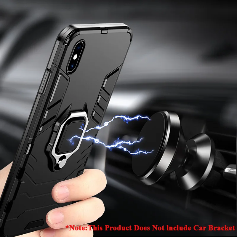 Shockproof Case For iPhone XS Max X XR 8 Plus 7 6s 6 5 5s SE Cover Case 3D Iron Man Finger Ring Armor Holder Phone Back Coque
