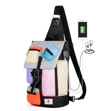Новая мода семь Цвет Для мужчин Для женщин груди пакет сумка Внешний USB зарядки мужской груди мешок Повседневное плеча Crossbody сумка
