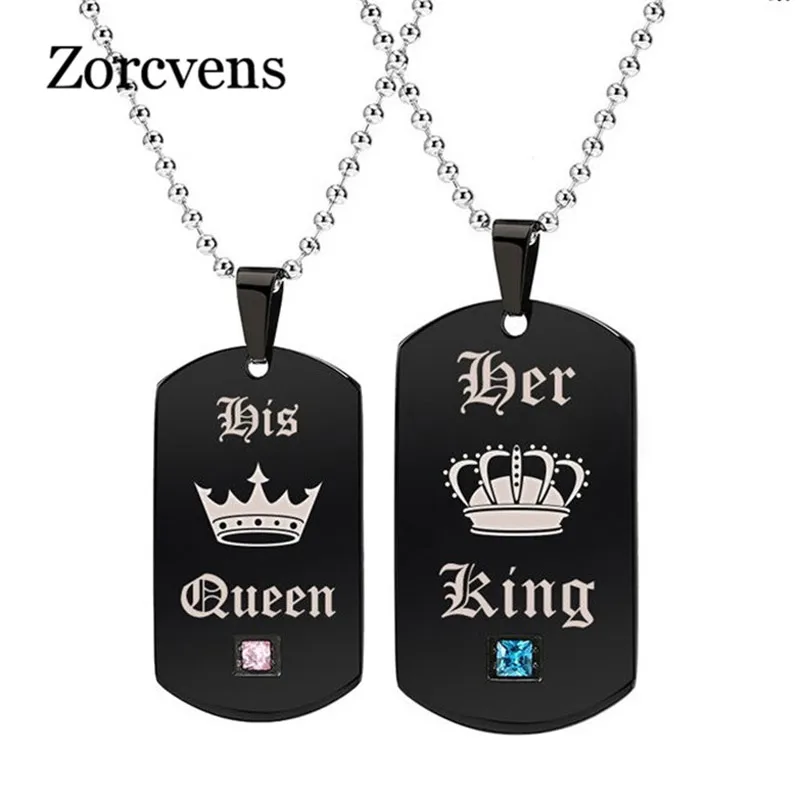

ZORCVENS 2019 Tags Pendant Couple Necklace Her King & His Queen Crown Necklace Military Army Cards for Lover Dropshipping
