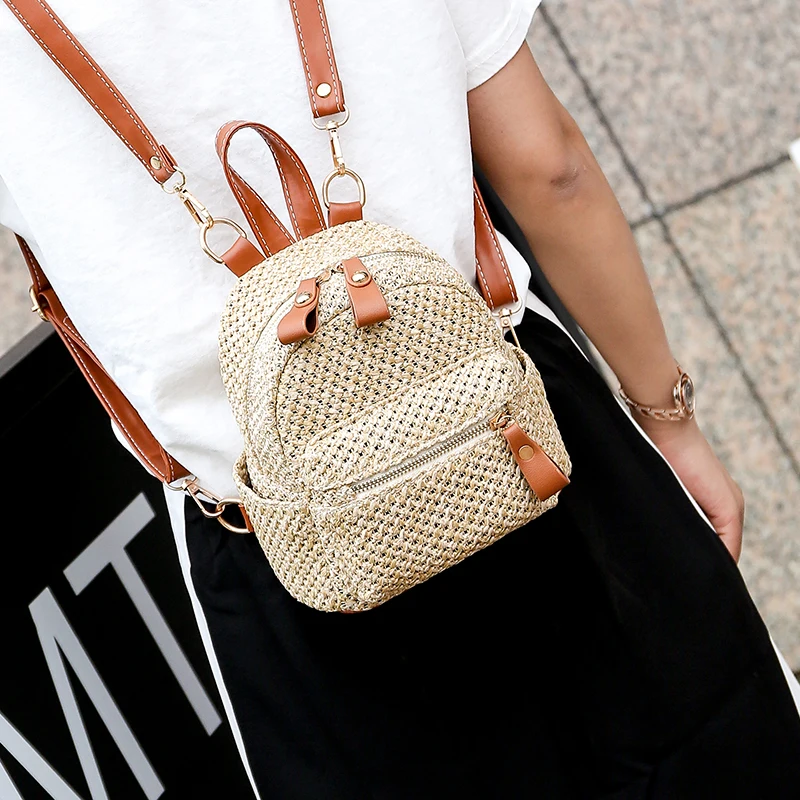 

Fashion Beach Mini Backpack Women Rucksack Bohemian Straw Shoulder Bag School Bags Teenager Travel Backpack