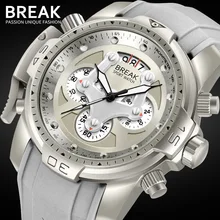 BREAK Unique Men Luxury Brand Casual Fashion Rubber Band Sport Wristwatches Man Quartz Chronograph Army Waterproof