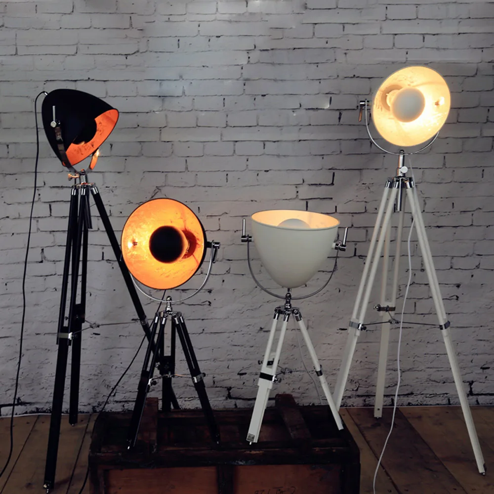 Vintage statief vloerlamp hout houder handcraft e27 standaard lampen witzwart vloerlampen voor woonkamer studio decoratie