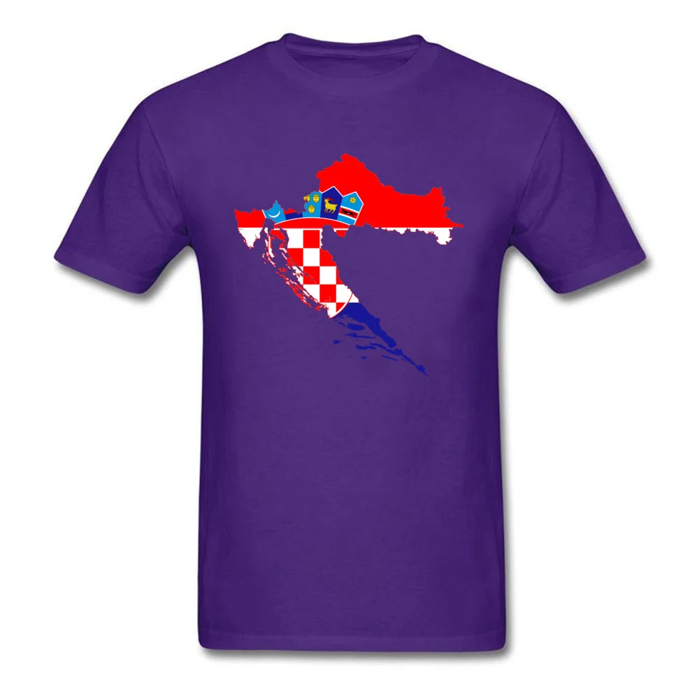 Popular Flag Map Croatia Short Sleeve Tshirts Summer/Fall Crewneck 100% Cotton Fabric Tops Shirts for Men T Shirts comfortable Flag Map Croatia purple
