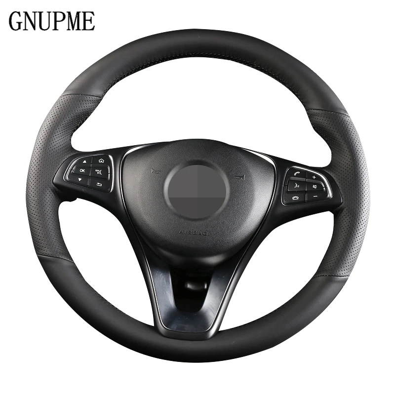 GNUPME Artificial Leather Hand Stitched Black Car Steering Wheel Cover