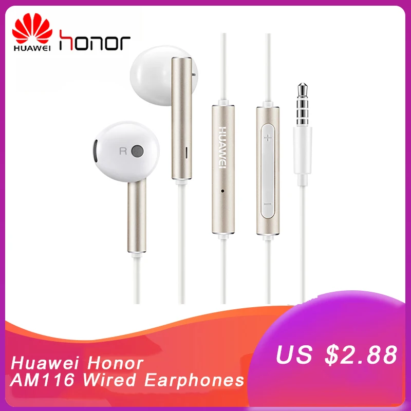 

Hot Sale Huawei Wired Earphone AM 116 In-Ear with Microphone Volume Control Speaker Metal 3.5mm Plug Headset For Huawei P10