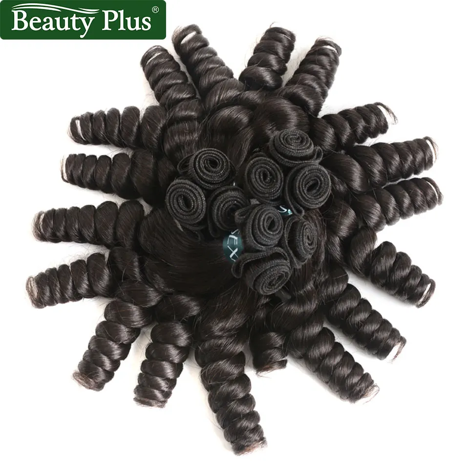 Funmi кудрявые пучки с закрытием тугие Спиральные Локоны Remy волосы для наращивания